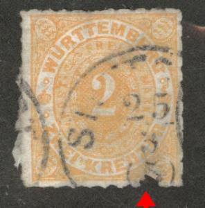 Germany State Wurttemberg Scott 48 Used 1869 on piece