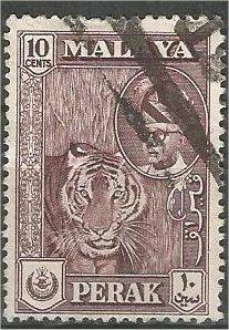 PERAK, 1957, used 10c, Tiger Scott 132