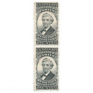 RS98d 1c Dr. Harter’s Family Medicines Revenue Stamp, Pair, 1873, Saint Louis MO