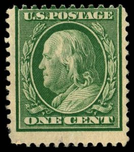 US Sc 331 Mint NO GUM - 1908 1¢ Franklin, Double Line Wmk, Pf 12