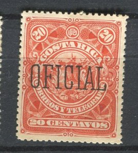 COSTA RICA; 1892 early classic OFFICIAL Optd. issue Mint hinged 20c. value