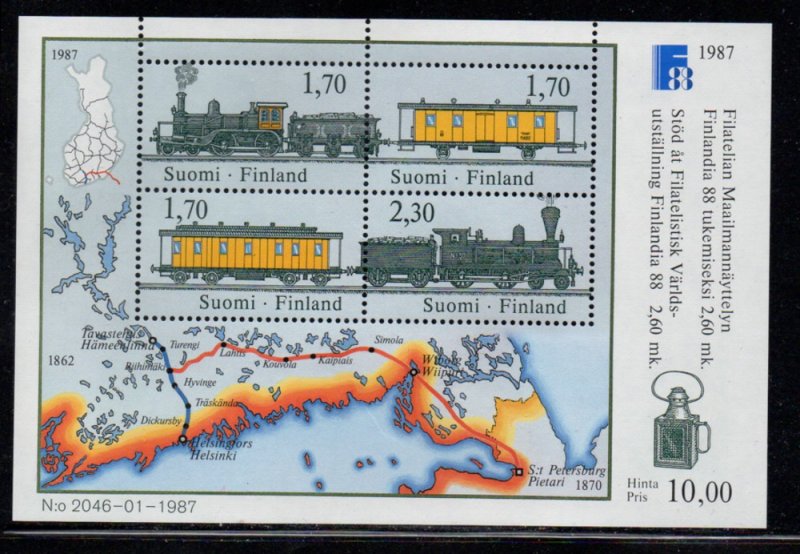 Finland Sc 755 1987 FINLANDIA 88 trains stamp sheet mint NH