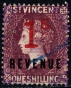 1885 St. Vincent Revenue One Shilling/One Shilling General Tax Duty Stamp Used