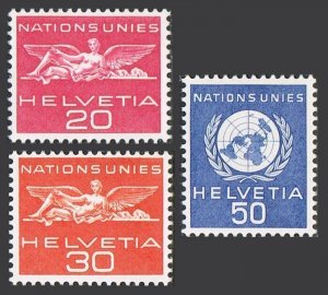 Switzerland UN 7O24-7O25, 7O27 two sets, MNH. European Office 1959. Statue.