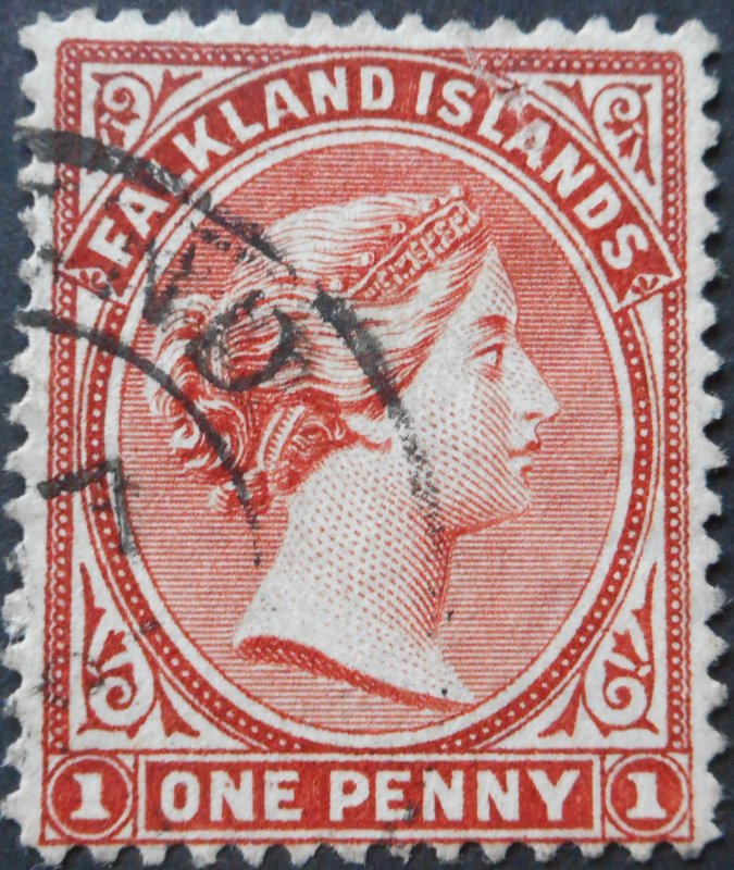 Falkland Islands 1895 QV 1d reversed wmk SG 22ax used