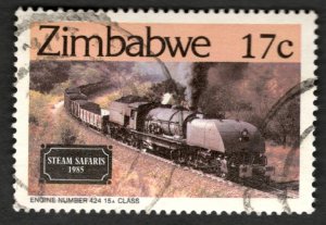 Rare 1985 Zimbabwe Sc #489 17¢ Steam Safaris Locomotive Train Used postage stamp