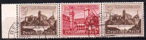 Germany Reich 1939 Landscapes Architecture Mi.730 + 735+730 Strip Used