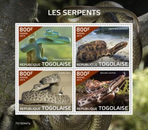 TOGO - 2019 - Snakes - Perf 4v Sheet  - M N H