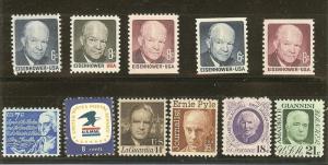 US Scott #1393 - 1400, 1401, & 1402   1970 - 1974   12 Regular Issues MNH