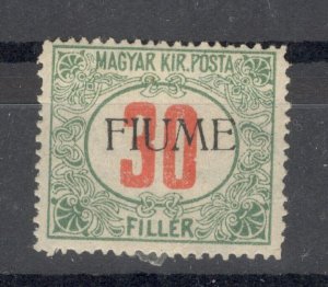 FIUME - ITALY - HUNGARY - MH POSTAGE DUE STAMP, 30f - OVERPRINT - 1918.