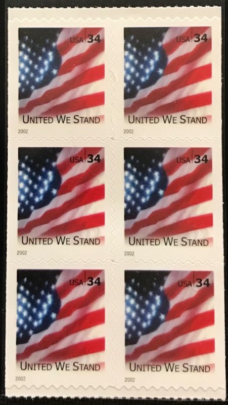 US #3549Bd MNH Booklet Pane of 6 “Old Glory” Long May It Wave” SCV $5.10 L42