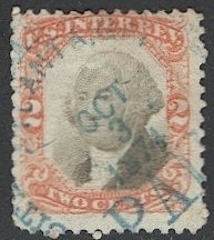 US Revenue, Sc R135 Used 2c VF, 1874 Blue Atlanta, Georgia PAID cancel