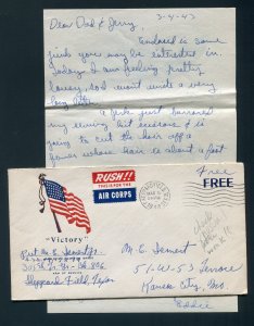 1943 WWII Patriotic - Free Frank - Sheppard Field, Texas (DPO 1941-1946) Letter