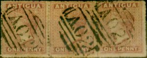 Antigua 1863 1d Rosy Mauve SG5 V.F.U Strip of 3 'St Johns' Duplex Scarce Mult...