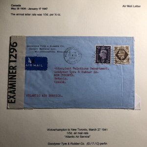 1941 Wolverhampton England Airmail Censored Cover To Toronto Canada