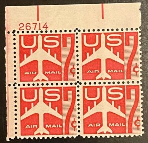 Scott#: C60 - Silhouette Of Jet Airliner 7c 1960 Plate Block of Four MNH OG