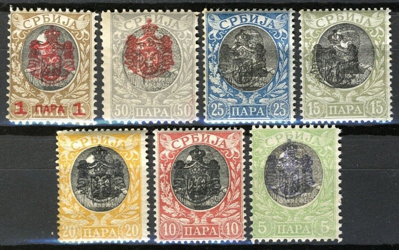 Serbia 1903, Overprint all MNH, Mi 63-68, 71, Cat 13,4€ as MH