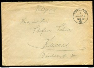 d140 - GERMANY Reich WW2 1942 FELDPOST Cover (00187 E). Familie Schwer, Kassel