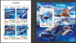 Guinea 2018 Marine Life Whales sheet + S/S MNH