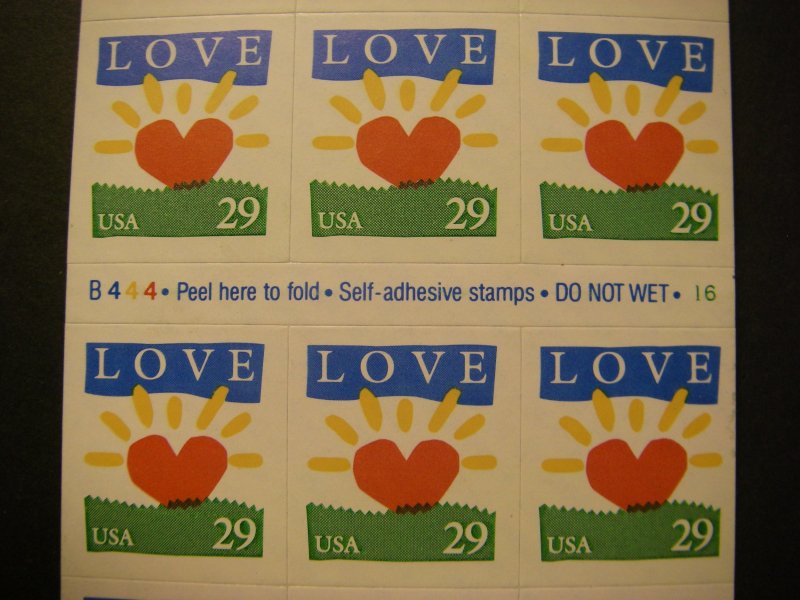 Scott 2813a, 29c Sunrise Love, #B444 16, Pane of 18, MNH Booklet Beauty