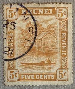 Brunei 1916 5c orange used with 25 OCT 21 cds.  Scott 23, CV $25.00.     SG 49