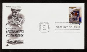 FIRST DAY COVER #1497 Postal People 8c ARTCRAFT U/A US Postal Service FDC 1973