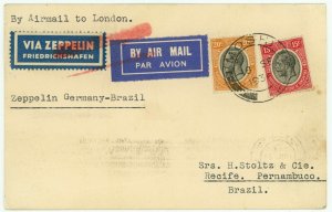 Graf Zeppelin Mail Tanganyika to Brazil via London Airmail Card Postage 1934
