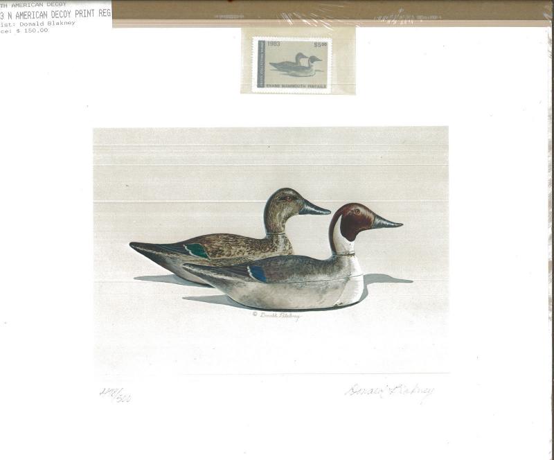 NORTH AMERICAN DECOY PRINT 1983 DUCK STAMP PRINT BY Donald Blakney