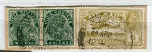 INDIA; 1930s early GV issues fine used Airmail POSTMARK PIECE,