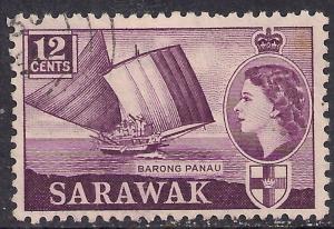 Sarawak 1955 - 59 QE2 12 ct Plum Barong Panau SG 194 ( R1104 )