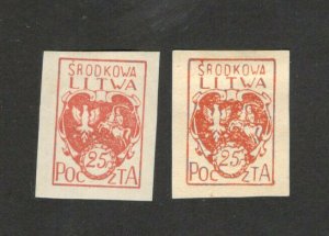 CENTRAL LITHUANIA , LITWA SRODKOWA - 2 MH IMPERFORATED STAMPS   (20)