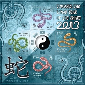 SOLOMON IS.- 2013 - Towards Year of the Snake - Perf 4v Sheet -Mint Never Hinged