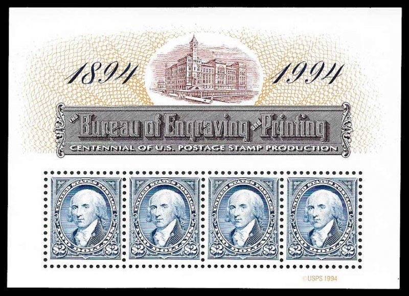 PCBstamps   US #2875 S.S. $8.00(4x$2.00)Bureau of Engraving Cent., MNH, (11)