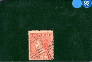 ANTIGUA QV Classic Stamp SG.7var* 1d (Orange-)Vermilion (1867) Used A02 BLBLUE92