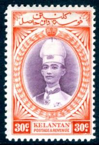 MALAYA (KELANTAN)-1937 30c  Violet & Scarlet  Sg 49 MOUNTED MINT V15098