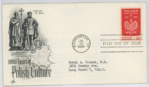 US 1313 1966 Polish Culture, typed address, corner crease