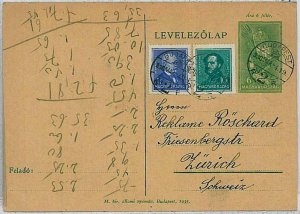 36953 - HUNGARY - POSTAL HISTORY - stationery to SWITZERLAND 1936 - EAGLES birds-