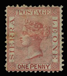 Sierra Leone #6 (SG 7) Cat£80, 1872 1p rose, watermarked sideways, hinge rem...