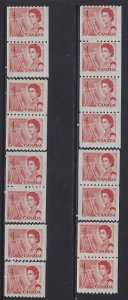 CANADA - #467 - 4c QUEEN ELIZABETH II CENTENNIAL ISSUE COIL MINT STAMPS LOT MNH