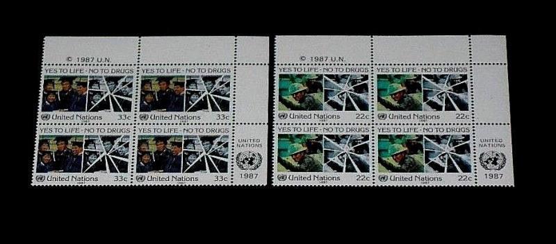 U.N. NEW YORK #497-498, 1987, FIGHT DRUG ABUSE, INSC. BLKS/4, NICE!! LQQK!!