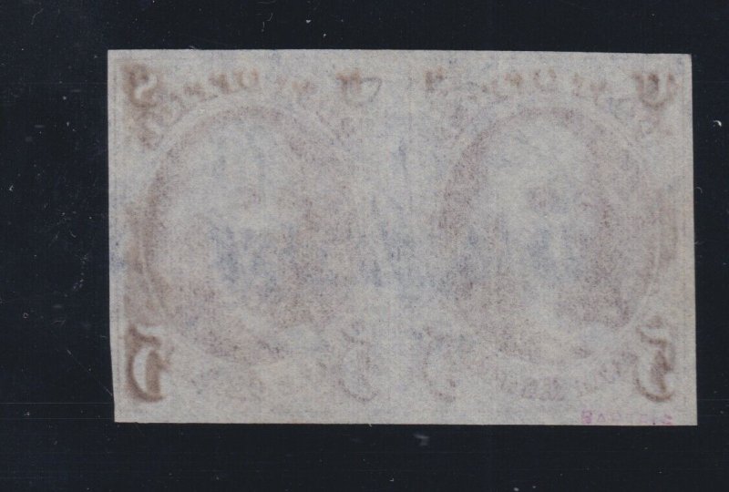 US 1b 1847 5c Franklin Used Orange Brown Pair w/ PF Cert VF 4 Margins SCV $2000