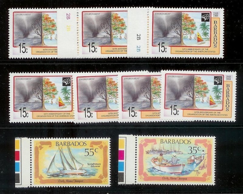 BARBADOS Large stamp accumulation Most MNH plate blocks gutter pairs Much value!