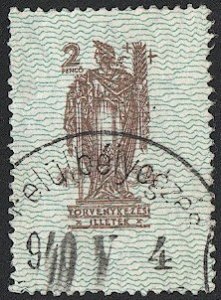 HUNGARY 1934  2P Judicial Revenue / Torvenykesezi, Bft 66 Used VF - Statue