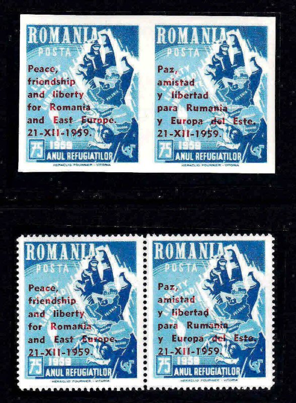 ROMANIA PRIVATE PRINT 1959 LIBERTY FOR ROMANIA IMPERF-PERF PAIRS OG NH U/M VF