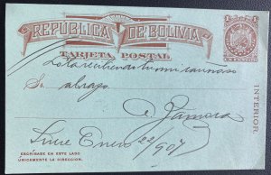 1907 Bolivia Postal Stationery Postcard Cover