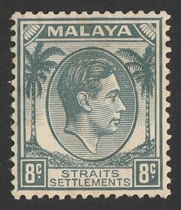 STRAITS SETTLEMENTS 1937 KGVI Palm Trees 8c grey. MNH **.