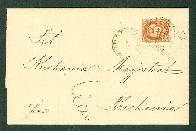 NORWAY 1877, 6sk (Scott 20) tied on folded letter to Kristiania