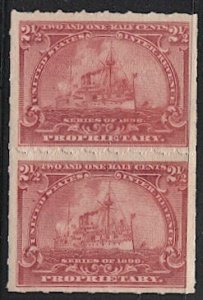 US 1898 Propritary Revenue 2-1/2c Battleship Revenue, Sc RB28. Unused Pair VF