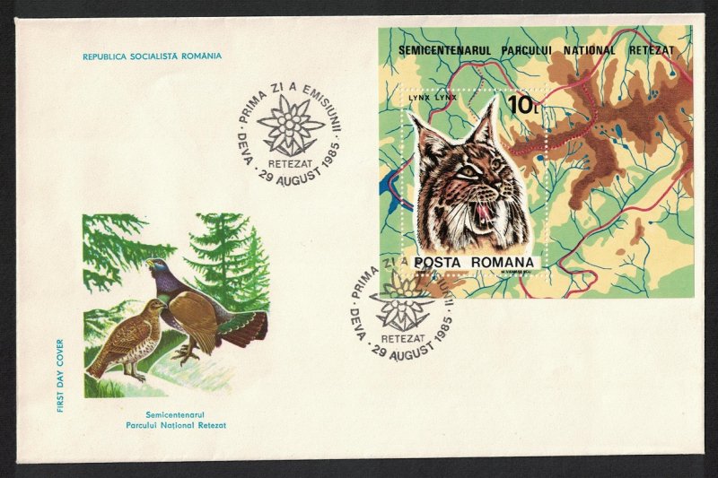 Romania Lynx Wild Cat 50th Anniversary of Retezat National Park MS FDC SG#MS4965