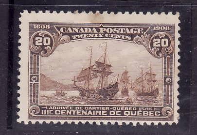 Canada-Sc#103-unused 20c brown hinged Tercentenary-Cartier-small spot of toning